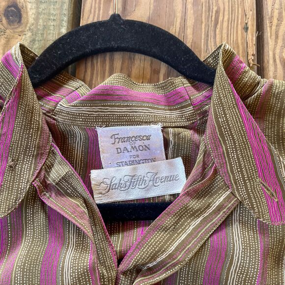 Vintage 1980s Francesca of Damon for  Starington Striped Silk Blouse - S/M - Picture 3 of 13